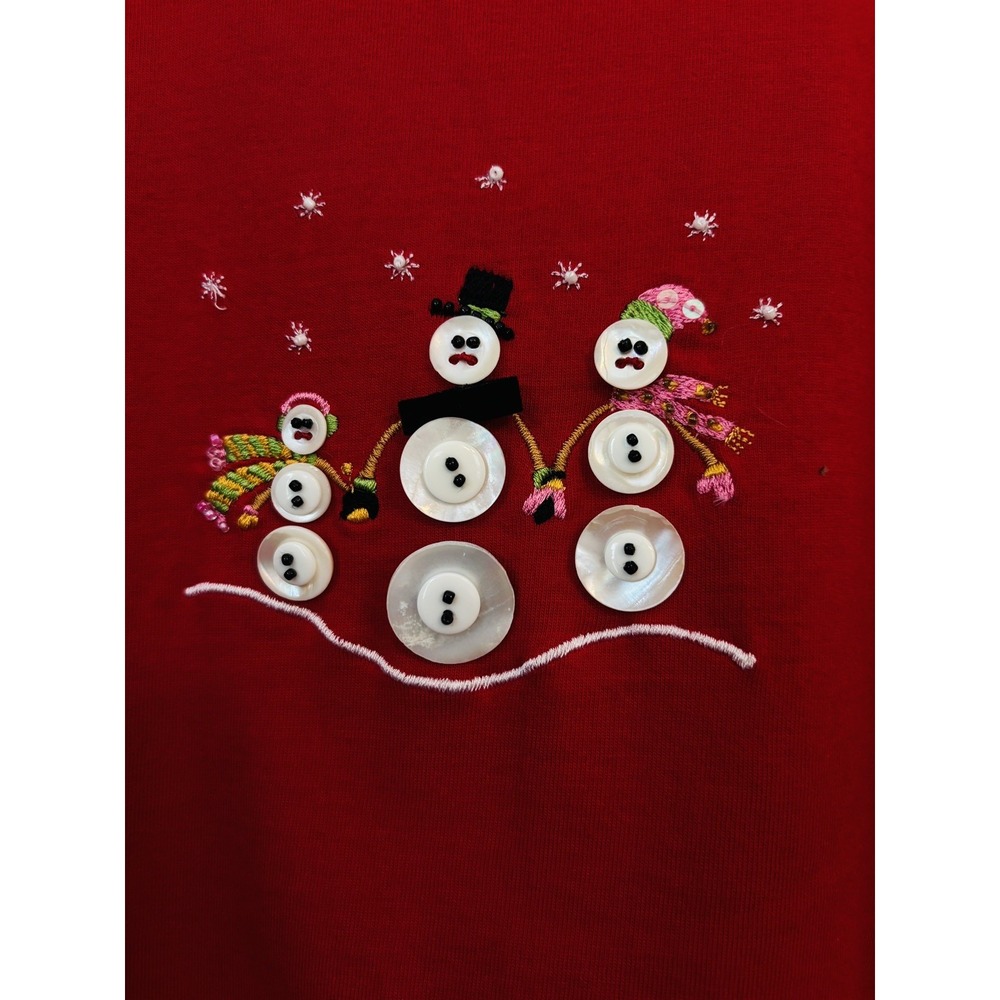 Casey Coleman T-shirt With Snowmen women's long sleeve Red cotton Holidays